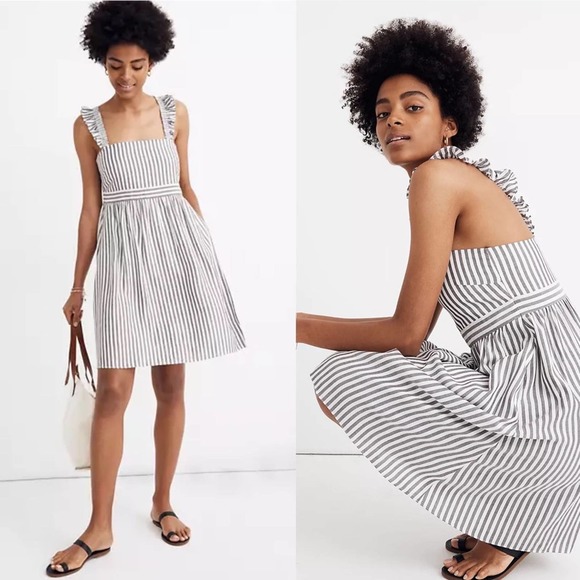 Madewell Dresses & Skirts - Madewell Blue Striped Ruffle-Strap Empire Dress